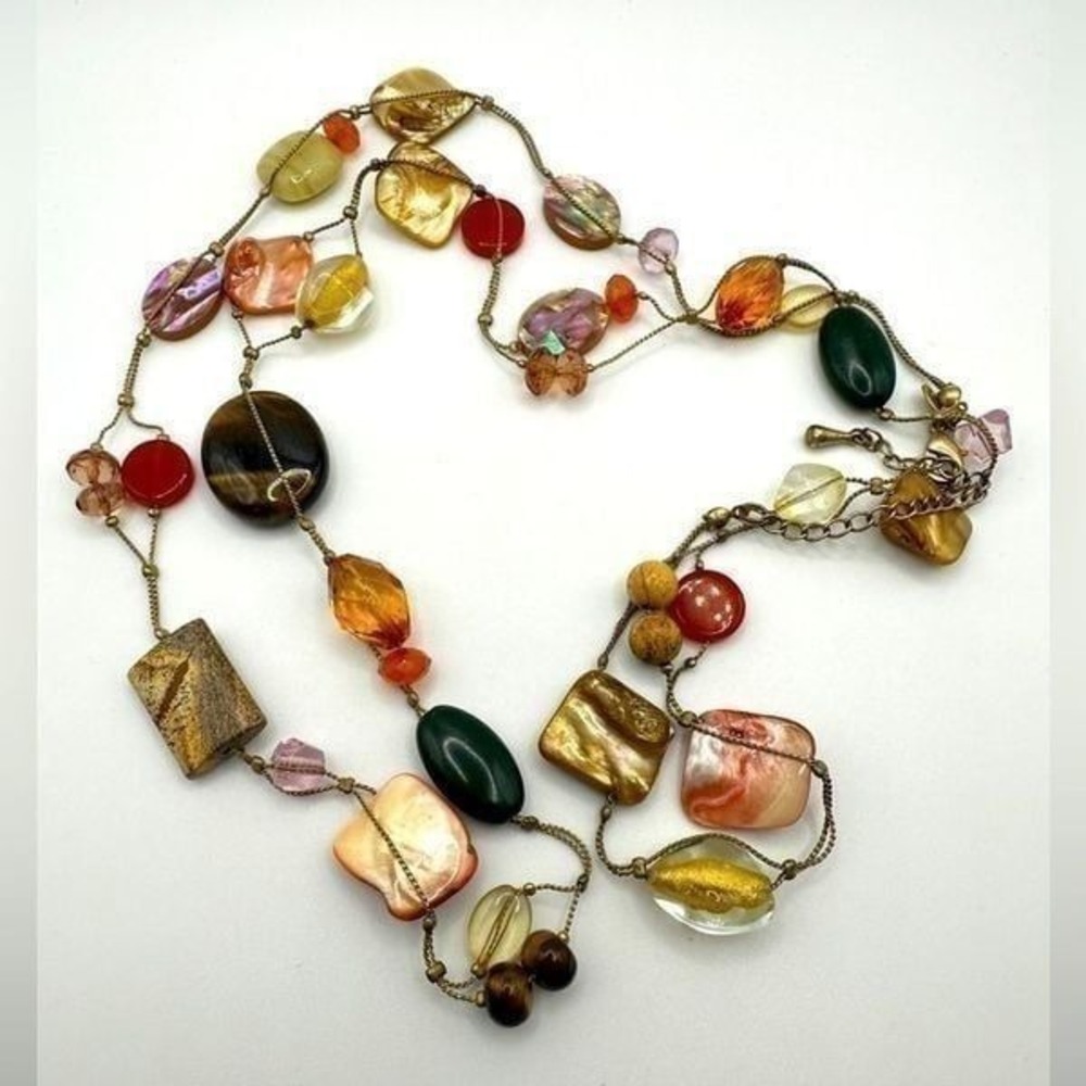 Lia Sophia mother of pearl, glass, tigers eye, picture jasper beaded necklace!